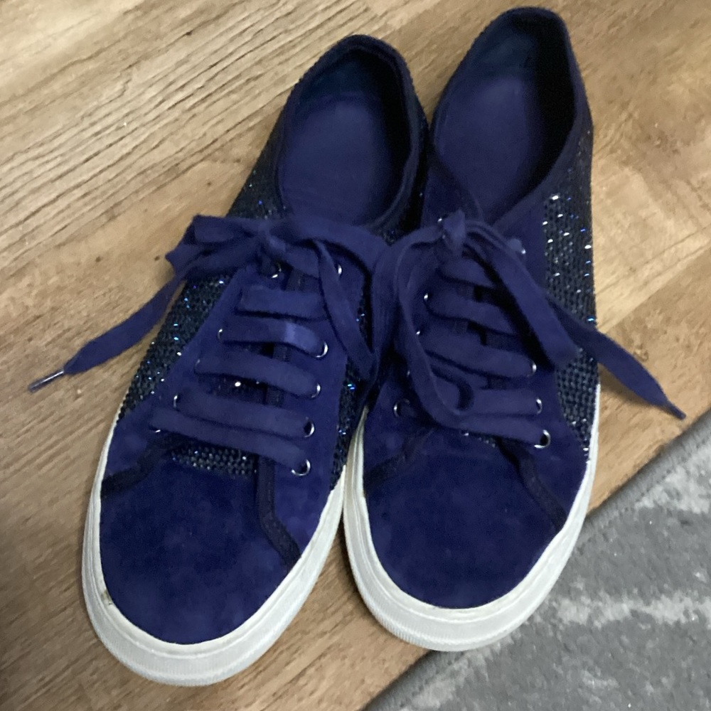 Women's Gianni Bini Navy Suede Sneakers w/Rhinestones - size 8.5